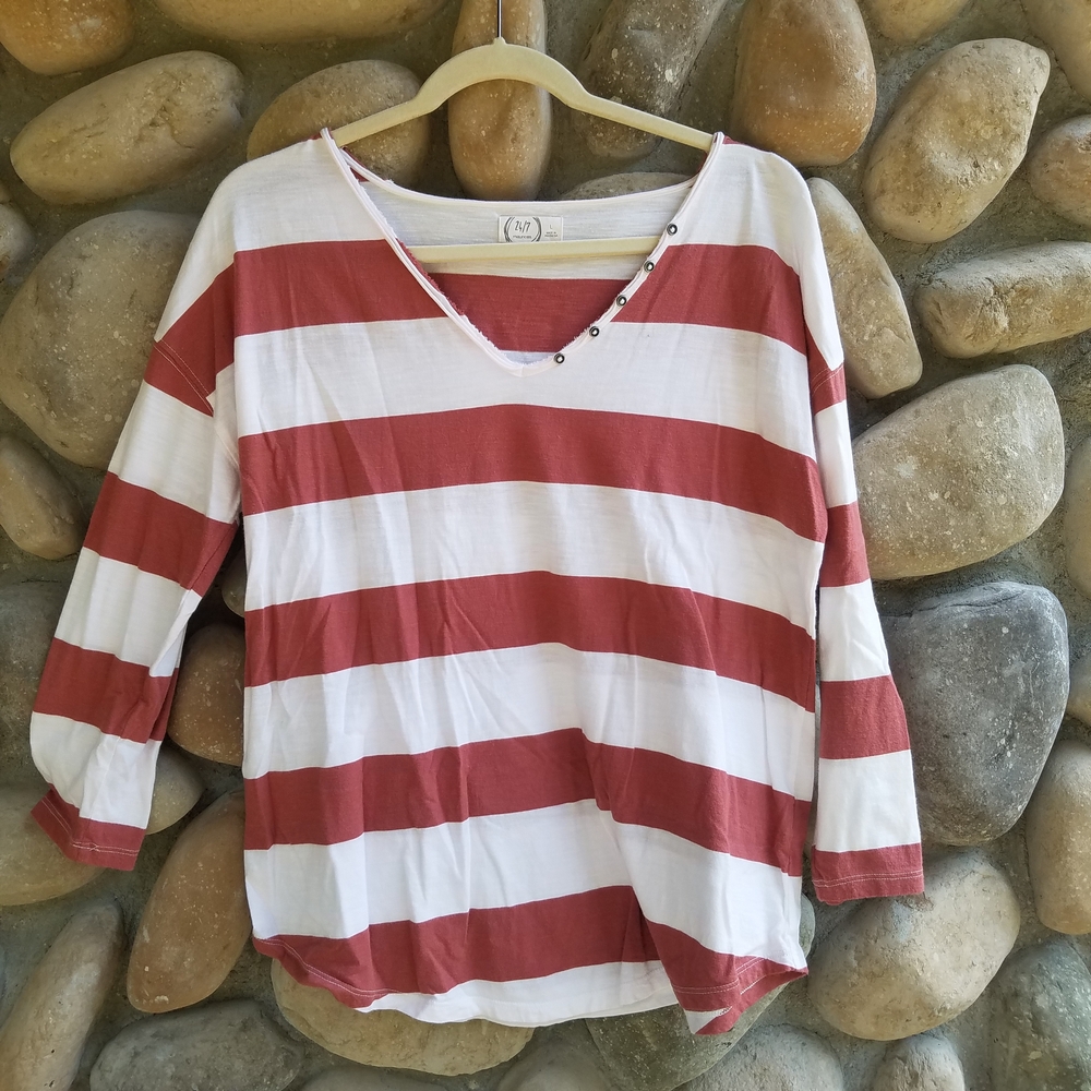 MAURICES Seaside Red White Striped Long Sleeve - 4th Of July Top Coastal Preppy